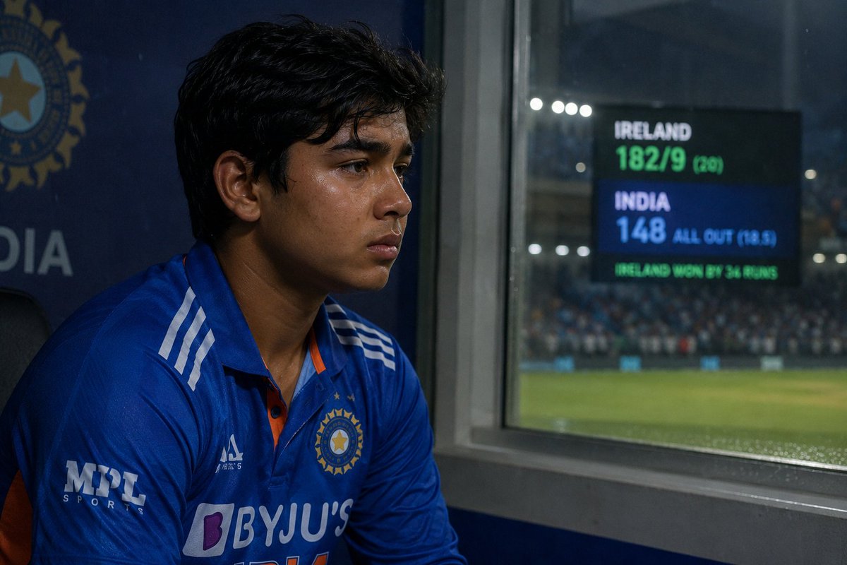 aaditya4672's tweet photo. Ireland 182/9 (20)
India 148 all out (18.5)
A 34-run defeat.
The biggest question isn't just the loss—it's the team selection.
When India was chasing 183, why was Vaibhav Sooryavanshi kept on the bench? If the batting unit collapses for 148, shouldn't an explosive young batter at least get an opportunity?
Backing young talent means trusting them in big moments, not only after defeats.
Do you think Vaibhav deserved to play today?
#INDvsIRE #TeamIndia #Cricket #VaibhavSooryavanshi #IndianCricket #BCCI #T20Cricket #CricketTwitter #CricketX #IREvIND #TeamSelection #FutureOfIndianCricket #YoungTalent #CricketFans