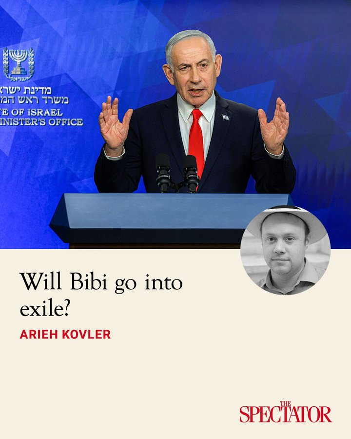 TheSpectator's tweet photo. In January 2027, Benjamin Netanyahu could leave office for the final time. In the middle of a corruption trial at home and facing arrest in many countries due to an International Criminal Court warrant, Netanyahu can’t spend his retirement traveling the world or relaxing at home.

Some have speculated that Bibi, who’s grown to enjoy the finer things in life, might follow in the footsteps of the two Yairs – his younger son Yair and former Brazilian president Jair Bolsonaro – and head off to a luxurious exile in Florida, sheltered by the Trump administration from his worries at home and abroad.

Of course, this all depends on whether he loses the election. Israel likely goes to the polls in October, after a rare full parliamentary term, and Netanyahu is doing everything he can to make sure the vote doesn’t happen even a few weeks sooner, making very unpopular deals just to buy a few more days in power.

✍️ Arieh Kovler
Article | https://t.co/brjJ5tQCOo
