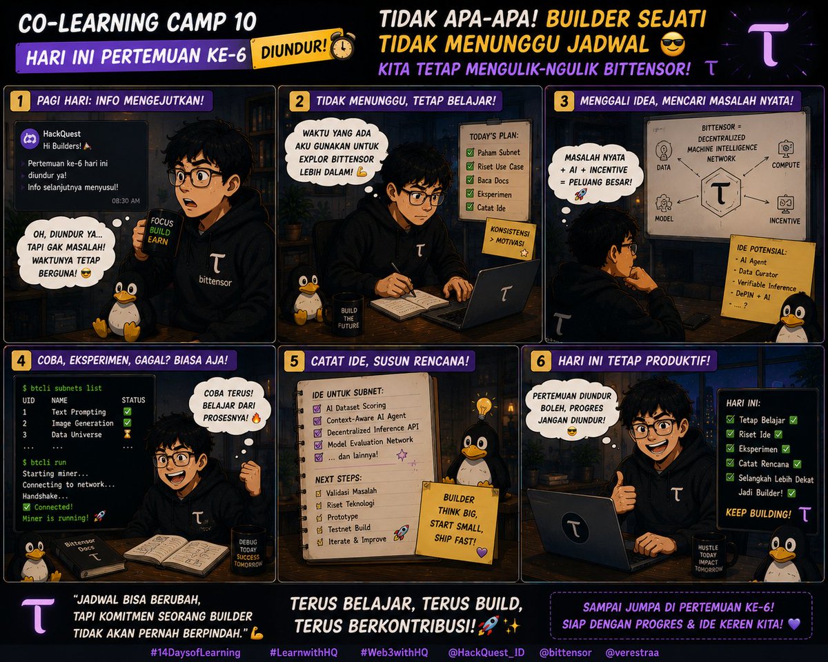 andreassteven94's tweet photo. Walau pertemuan diundur, proses tetap lanjut

#LearnwithHQ #HQMeme
@HackQuest_ID @bittensor @verestraa https://t.co/UZFpE5KnZC