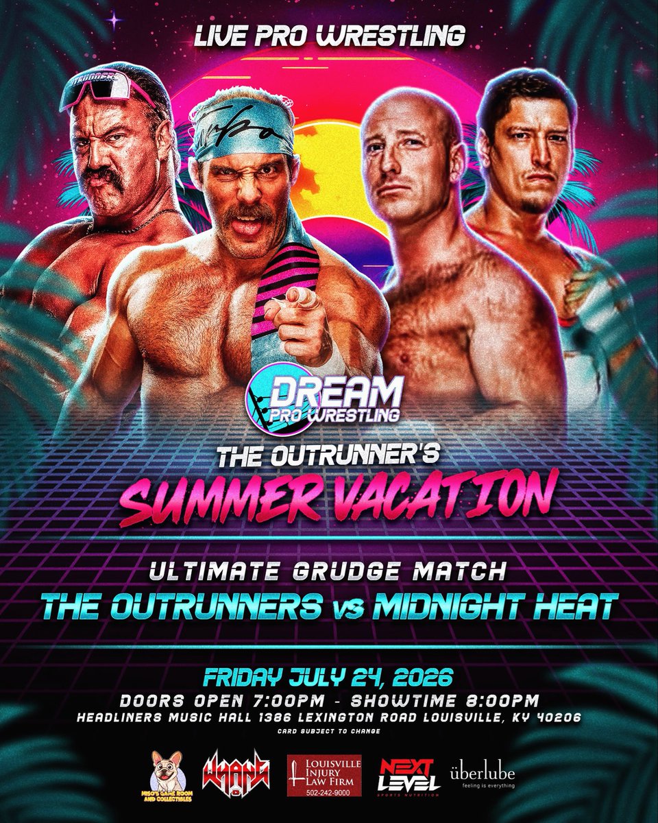 DREAM_ProWrest's tweet photo. 🔥ULTIMATE GRUDGE MATCH 🔥 
THE OUTRUNNERS vs. THE MIDNIGHT HEAT

July 24th - Headliners Music Hall
Louisville, KY

❤️ All proceeds go to @iamalsorg on behalf of @rebeltanea ❤️ 

🎟️ 🎟️ https://t.co/kunS7s1Skf https://t.co/RTABoh0o5A