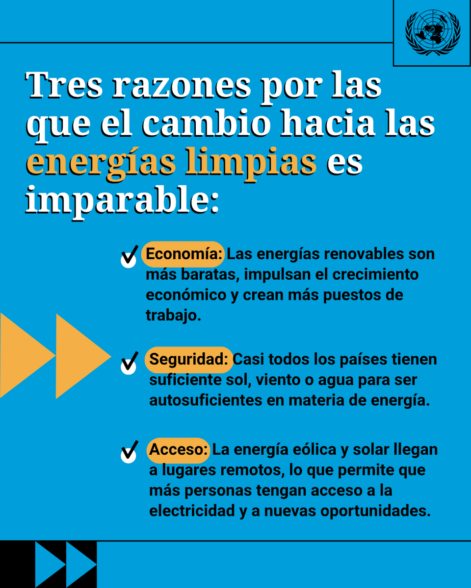 ONU_es's tweet photo. Las energías limpias no son una opción. Son la solución.

Las energías renovables crean empleo, impulsan la economía, mejoran la calidad del aire, fortalecen la salud y salvan vidas.

Proteger el planeta nos beneficia a todos. https://t.co/VJqlk8pcyY