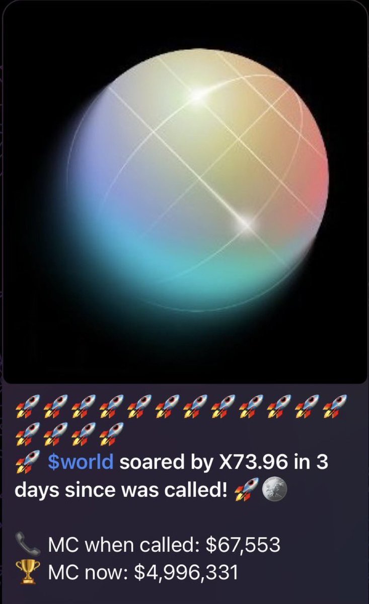 saracrypto_eth's tweet photo. $world has now pumped by 73x since i called it.

3 days ago, i called $world at $68k mc

The coin has now reached about $5m mc and over 73x since the call.

Never fade me

I will make another call on Monday

28th June !

Don't fade me https://t.co/yAEaFEF4rk