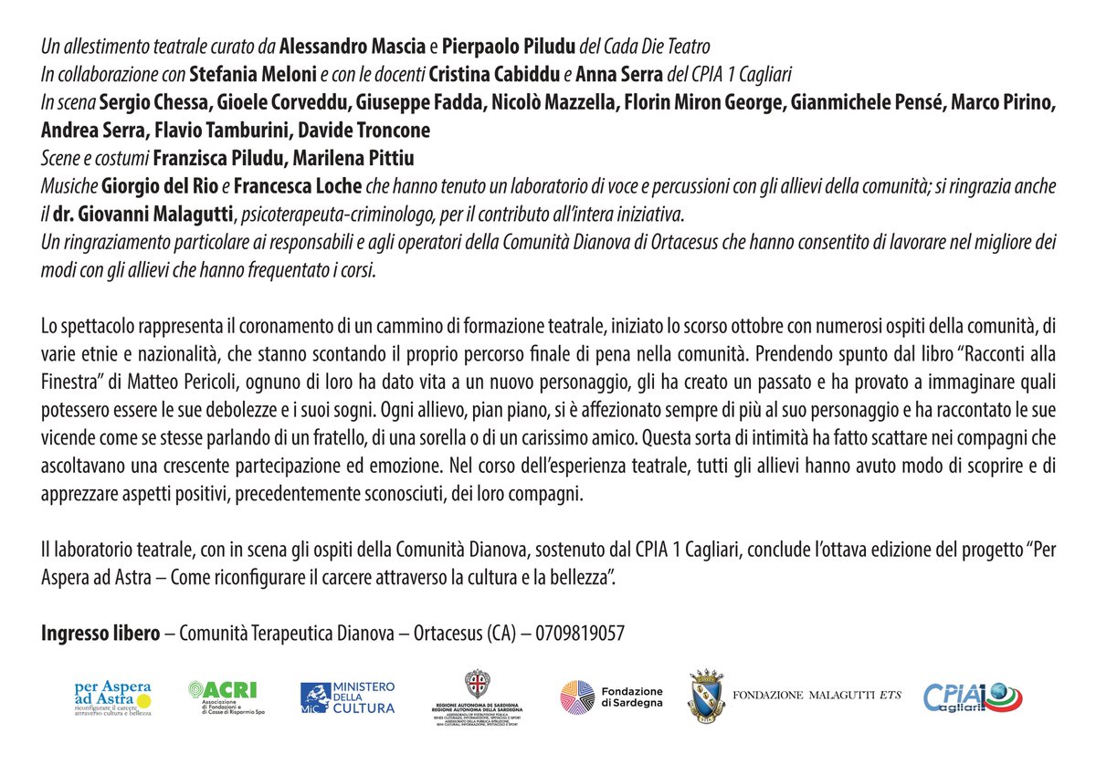 FondazMalagutti's tweet photo. Continua la nostra collaborazione con Cada Die Teatro per “Per Aspera ad Astra - VIII edizione”. Ieri, 25 giugno, gli ospiti della Comunità Terapeutica di Ortacesus (CA) hanno portato in scena "Racconti dal mondo". 
https://t.co/iifWdB2cH3 https://t.co/ahjDjCbgiy