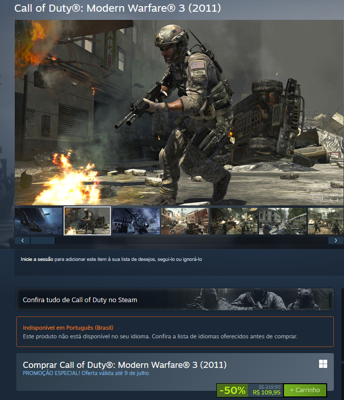 SaimonAlighieri's tweet photo. @jogandosemhype Enquanto isso, o MW3 de 2011 por 109,95. Um jogo de 15 anos atrás por quase 110 reais kkk https://t.co/jo3J2DJ7Ck