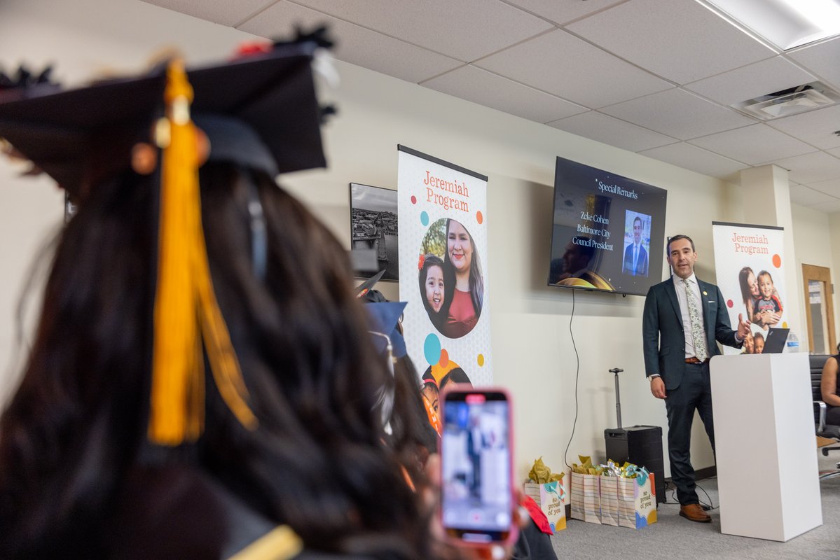 Zeke_Cohen's tweet photo. The Jeremiah Program empowers single moms to achieve college and career success while ensuring strong academic outcomes for their children. I was honored to speak at this year's graduation ceremony and inspired by the women I met. 

Mothers should not have to choose between investing in themselves and their children’s education. My message was simple: “In Baltimore, we have your back.”