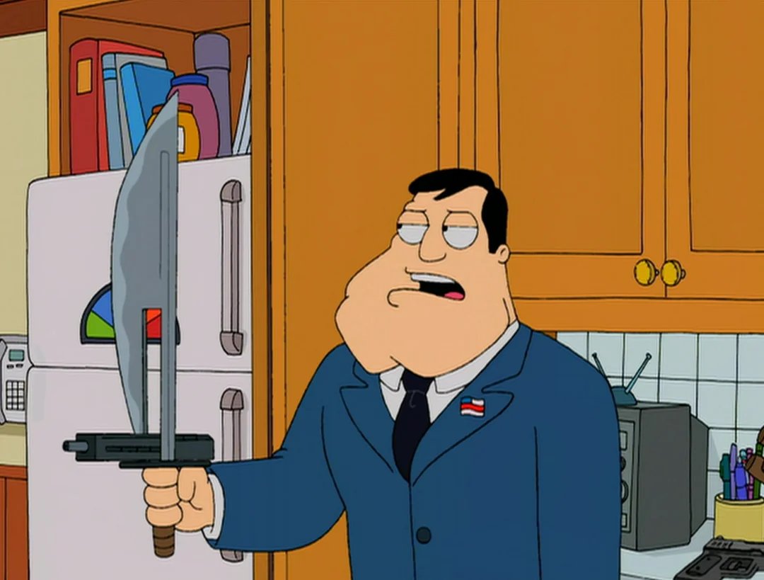 lolwutburger's tweet photo. i'm not surprised they had to make something basic up instead of having their pickaxes be something from the show like the sword gun or the chinese weapon francine uses to fight toshi's mom

but at least we have stan's iconic #1 dad foam finger that he wears in every episode https://t.co/uofAOTwF49