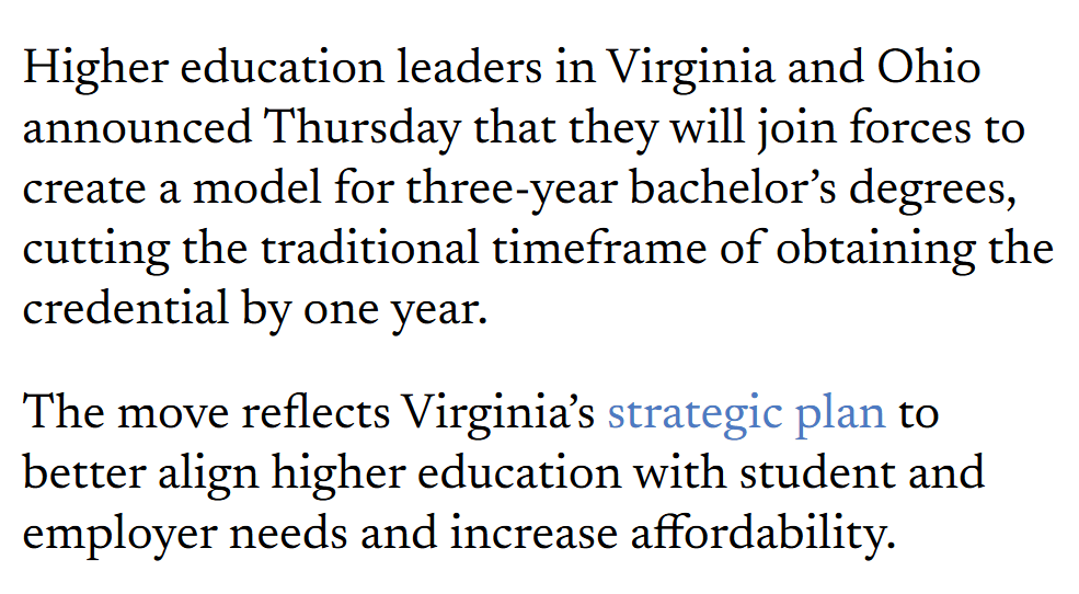 johnarnold's tweet photo. The 4-year bachelor's degree is more a product of history than necessity. Accreditation, financial aid, licensing, and employer expectations have locked it in. But there's a growing movement to give colleges the flexibility to determine which programs can, and should, be 3 years. https://t.co/vRHyatgq8N