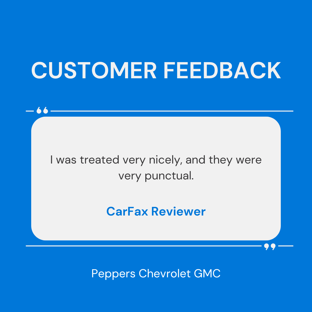 PeppersAuto's tweet photo. Thank you for your wonderful review! It’s great to hear that you felt well-treated and appreciated our punctuality at Peppers Chevrolet GMC. We strive to provide excellent service, and your feedback means a lot to us. We look forward to seeing you again soon! https://t.co/kroTExY0Bo