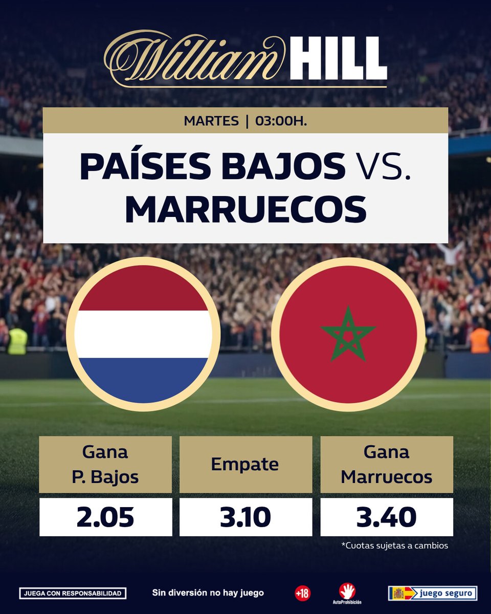 WilliamHillES's tweet photo. 🇧🇷 Países Bajos ha sido una de las selecciones que más han convencido en los tres primeros partidos 

🇯🇵 Eso sí, de buenas a primeras le ha tocado contra Marruecos, uno de los mejores 2º del torneo. Echa un vistazo a las cuotas: https://t.co/NQm7gb9omS

⚠️#JuegoResponsable 🔞 https://t.co/RCwRmjvBef