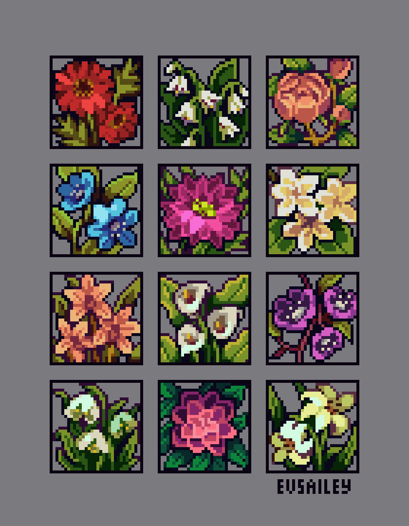 evsailey's tweet photo. Flowers icons🌺🌷🌸

#pixelart https://t.co/tgVNdXXpID