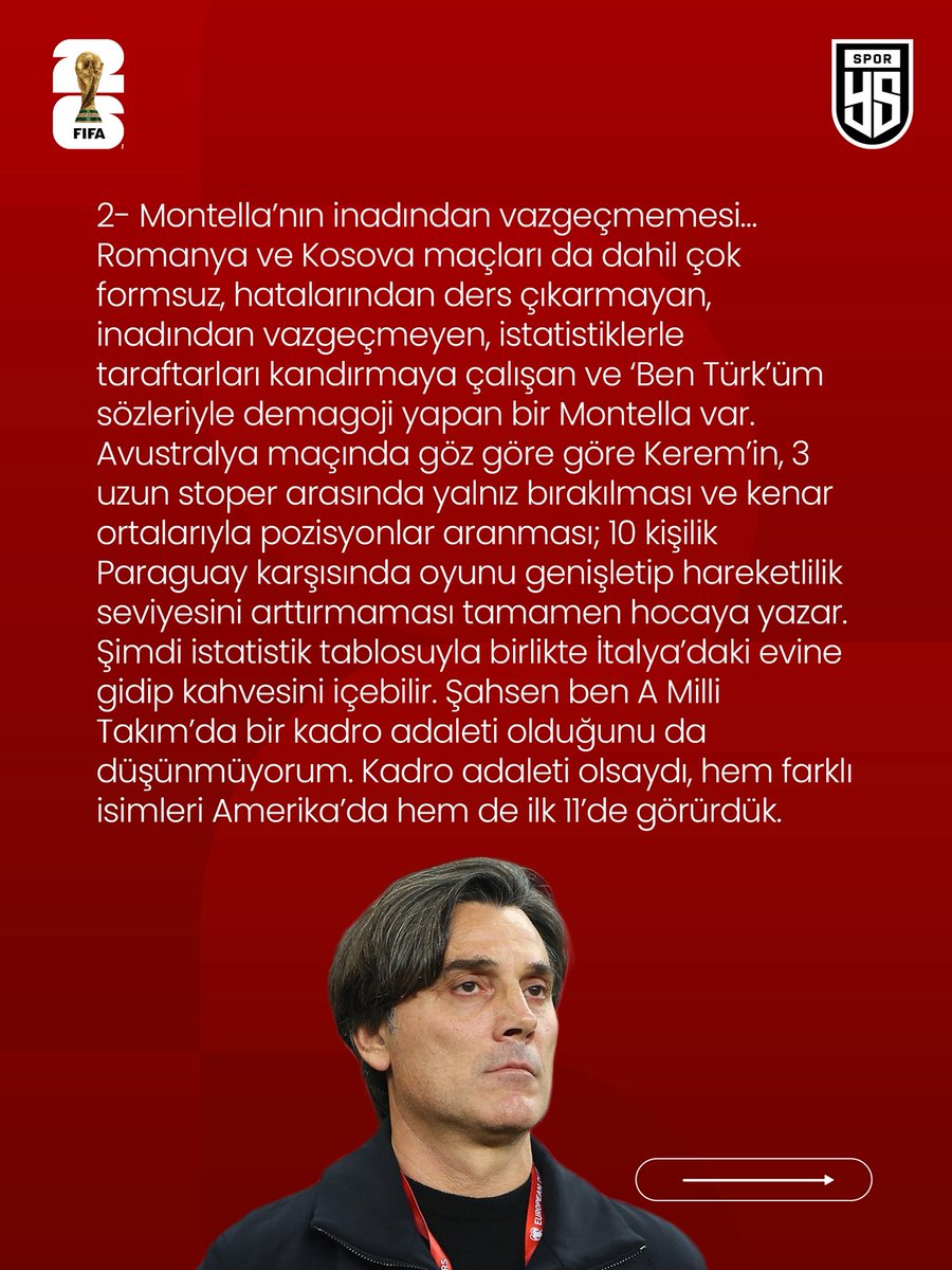 omercelikbasli's tweet photo. Dünya Kupası’ndan neden elendik?

Çok büyük ümitlerle geldiğimiz Dünya Kupası, çok büyük hayal kırıklığına neden oldu. Bu hezimeti 3 ana başlık altında inceleyebiliriz: TFF, Montella ve oyuncular… https://t.co/fUE2ikKwRE