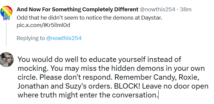 forjoniL's tweet photo. Example of blind foolishness. Blind leading the blind. Suck ups holding the shirt tails of those casting stumbling blocks in order to trip up the true children and steal their place. The deceived and being deceived cycle will never stop until they receive the love of the truth. It has to start there. Not praising one another's surface righteousness.  But by examining your own heart.

The scripture warns that what is highly valued and honored among men is often detestable in the sight of God. 

And he said to them, “You are those who justify yourselves before men, but God knows your hearts. For what is exalted among men is an abomination in the sight of God.      Luke 16:15