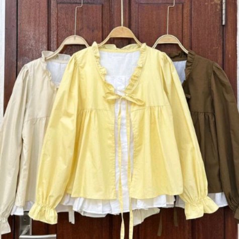 arec0ming's tweet photo. rekomendasi outfit atasan blouse dan kemeja baby yellow yang ada di shopee🍊 

[a thread] https://t.co/Vd2e3mVCll