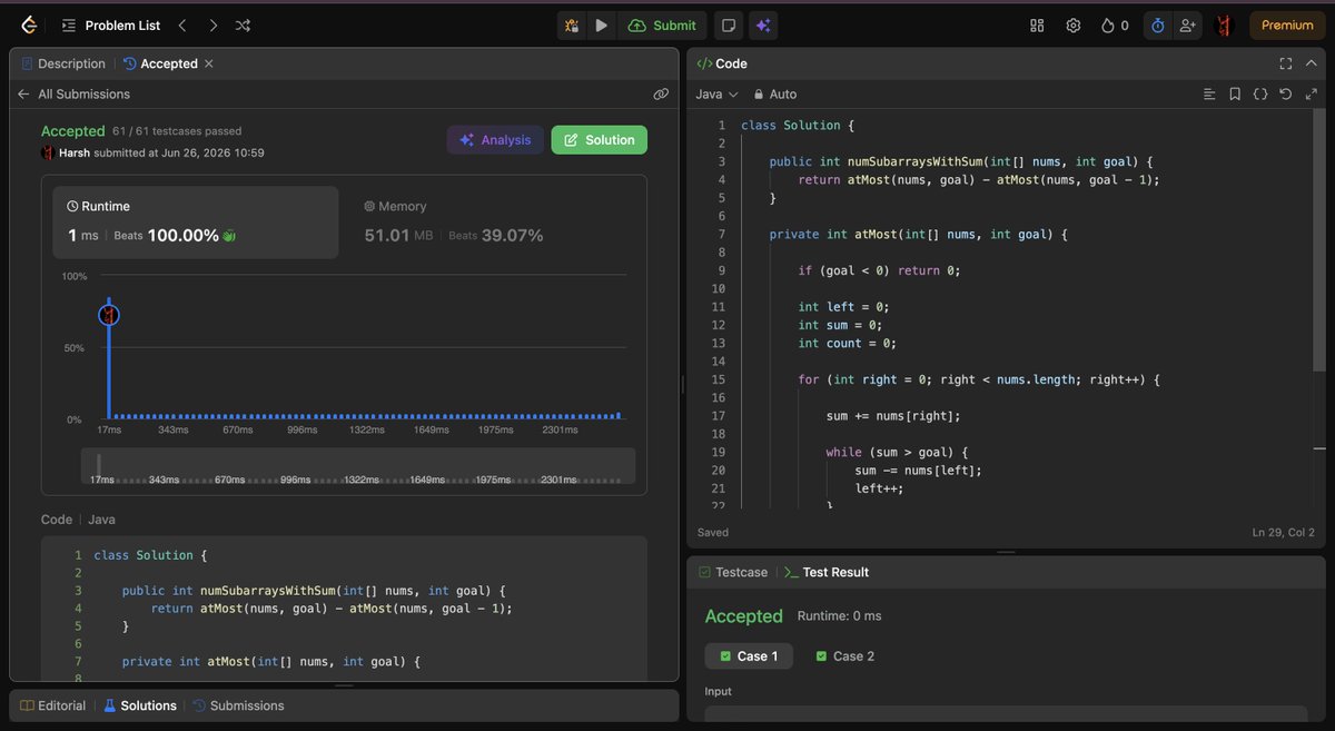 Harshcodess's tweet photo. Day 11 of #100DaysOfCode ✅

→ LC 1248 – Count Number of Nice Subarrays
→ LC 930 - Binary Subarrays With Sum
→ Maths For Ai ( Topic - calculus)

#100DaysOfCode #DSA #LeetCode #CodingJourney #takeUforward #LearnInPublic https://t.co/LSvrkcfmUD