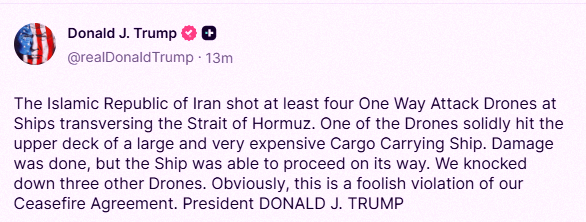 r_y1985's tweet photo. トランプ大統領「イランが少なくとも4機の片道攻撃用ドローンを船舶に向けて発射した」 https://t.co/8rEFfCv5ly