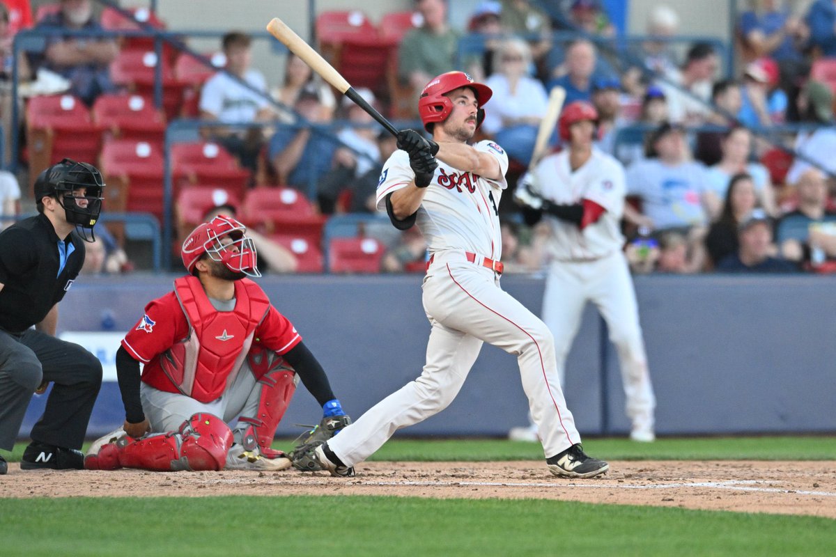 spokaneindians's tweet photo. 😮‍💨 @TommyHopfe's numbers over the past 10 games are just plain stupid: 21-for-42 (.500) with four doubles, four home runs, 15 RBIs and a 1.413 OPS. #GoSpo https://t.co/qbQuxX6sOn