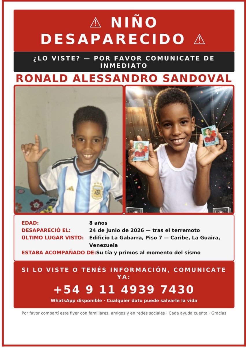 sandboyman's tweet photo. Mi sobrino está desaparecido, ayúdame a encontrarlo compartiendo esta imagen o con alguna información que permita ubicarlo.
Se encontraba en el edificio la gabarra.
También busco a mis amigos que se encontraban en celtamar 1, frente a la cocada https://t.co/CcTfleKKqB
