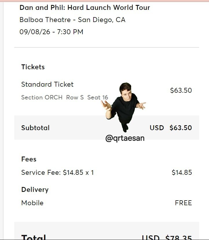 qrtaesan's tweet photo. WTS dan and phil hard launch tour 
📍SAN DIEGO CA Balboa Theater
- STANDARD TICKET row S, seat 16
paid and selling for $35

reason of selling: able to secure preferred ticket

dm if interested!
#danandphil #hardlaunchworldtour #ticketmaster #hardlaunch https://t.co/CfGCQl3r8o