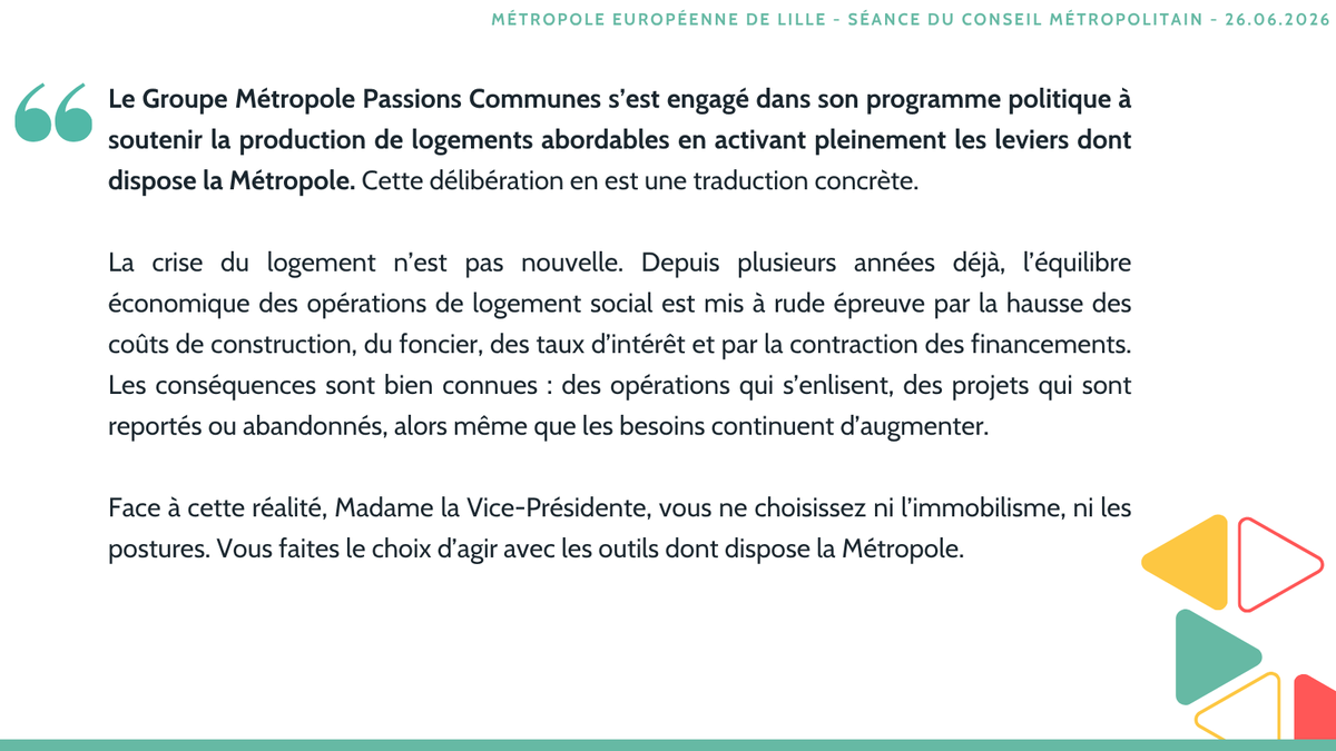 MPC_MEL's tweet photo. @vbaledent est intervenu au nom du groupe @MPC_MEL  pour rappeler notre volonté de soutenir la production de logements abordables en activant pleinement les leviers dont dispose la Métropole https://t.co/GLVLyEnP9i