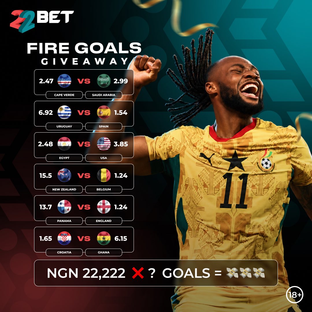 22betNaija's tweet photo. Matchday 17 - Fire Goals Giveaway! 🔥

Participate to be one of our lucky winners

- Follow, Like &amp; Share

- Drop your User ID + Account Details, State of Residence &amp; Tax ID

- Make a min Stake of NGN 800 on any Matchday 17 events

*T&amp;C Apply https://t.co/K77pk8wPPi