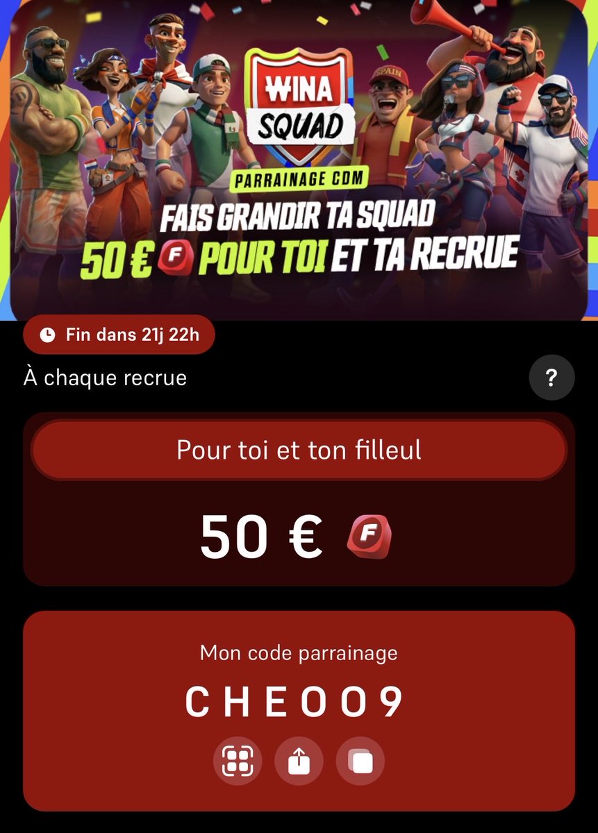 cheytaccccc's tweet photo. 50 EUROS OFFERT SUR WINAMAX 🍀

Avec mon code promo parrainage "CHEOO9" 🥰

Après dépôt et validation du compte ✅#TeamParieur 

https://t.co/qji11whMxV https://t.co/G9jyCsy2bT
