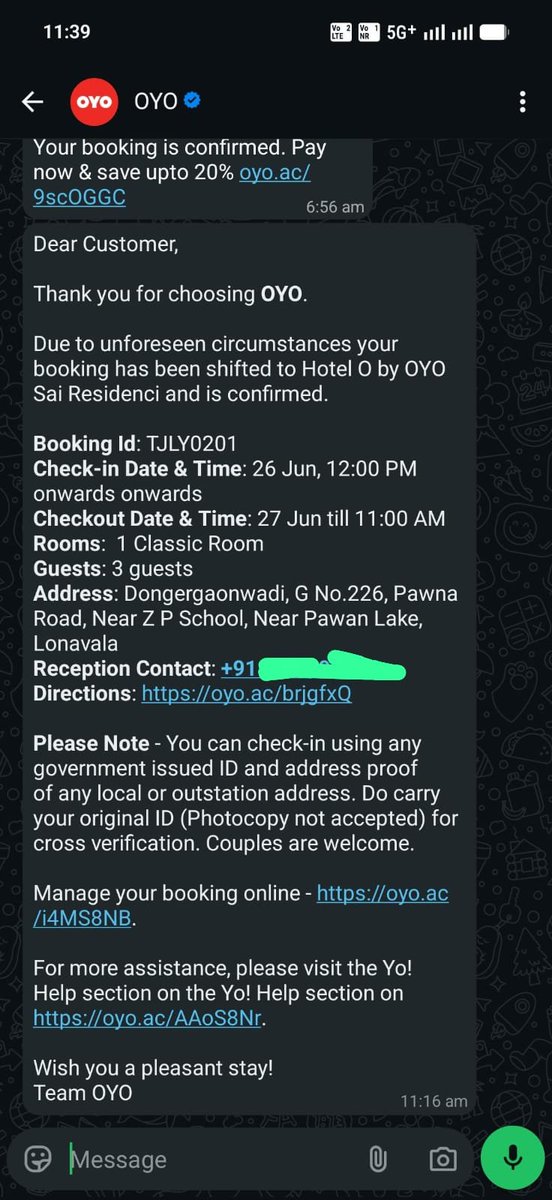 aryan29949's tweet photo. I booked a room in OYO on 14th of May 2026 . Talked with both oyo &amp; hotel reception . All booking was done clearly.
On 26th of June 2026 ,we are just 30 minutes away to reach and this , beutiful paragraph came and RUINED our trip. Thank you OYO for this😊❤️
@riteshagar @oyorooms https://t.co/ri3rSKGwtL