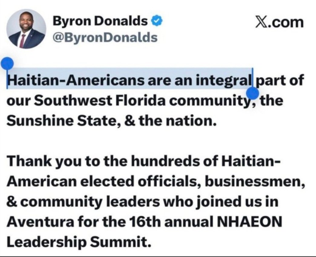 MissBeck12's tweet photo. Hey Florida, don't vote for Byron Donalds.
He is a Democrat pretending to be a Republican for political gain.
President Trump has made a  grave error with his endorsement of Byron.
You can't vote on an endorsement.
You have to vote on who people really are.
Byron is not a good man.
He's a good liar.