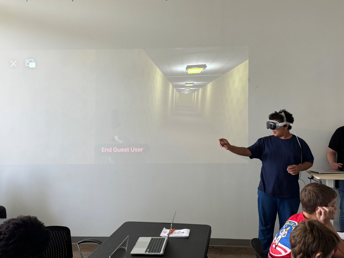 swiftappschool's tweet photo. Final Day of App Camp 2026!

Today campers are having fun exploring the VR game (Backrooms meets FNAF) developed by our teacher assistants using @OpenAI Codex and putting the finishing touches on everything they've learned this week.
#chatgpt #apple #ai #applevisionpro #codex https://t.co/YDEH3xVp7J