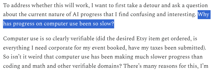 JayooHwang's tweet photo. @dwarkesh_sp This has been bugging me for a while too.

I've written some more about why computer use is so clunky and explored a few solutions recently: https://t.co/Gdttd3OGdi https://t.co/fPMn5UuPzZ