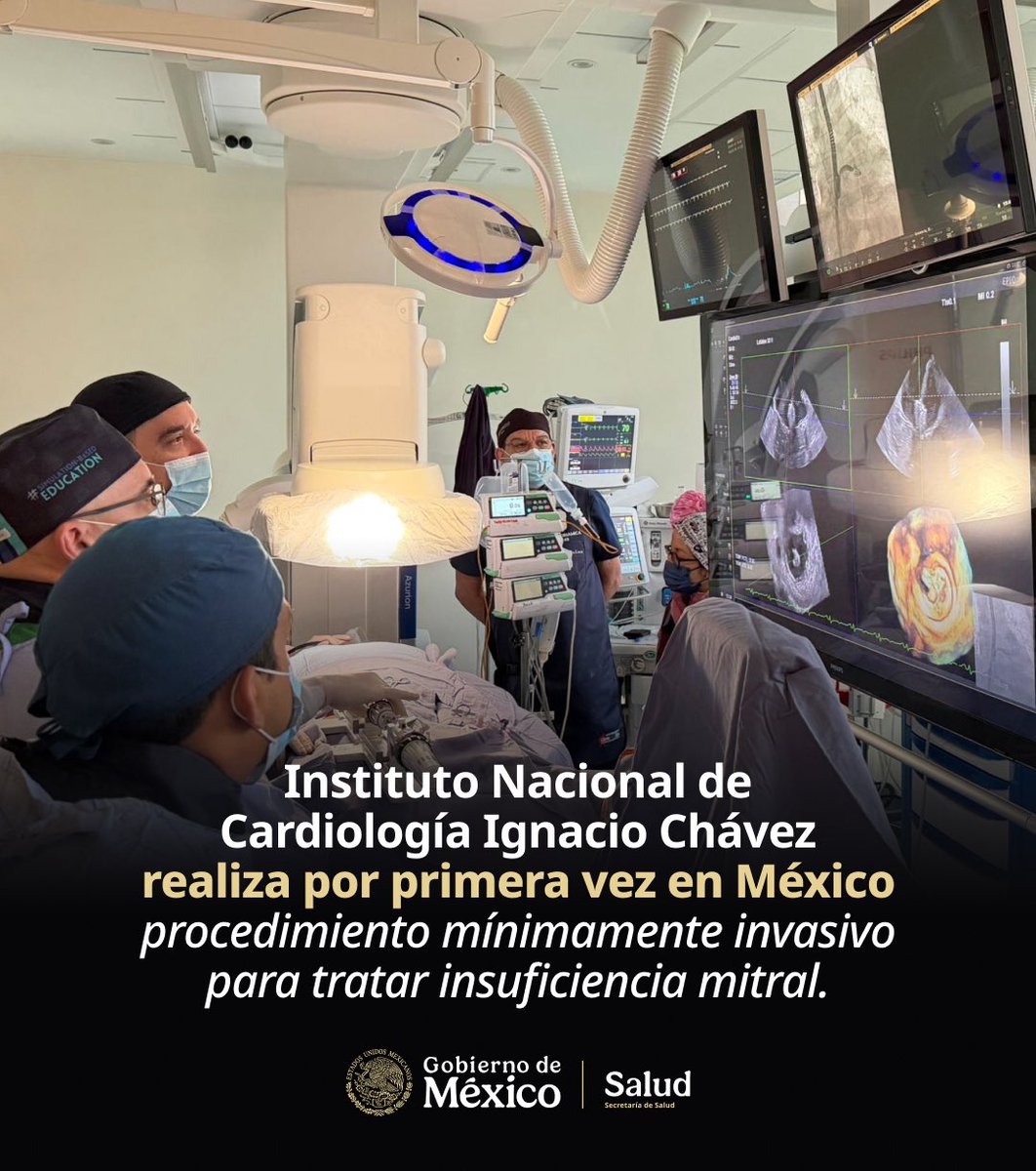 SSalud_mx's tweet photo. #ComunicadoSalud 

Instituto Nacional de Cardiología Ignacio Chávez realiza por primera vez en México procedimiento mínimamente invasivo para tratar insuficiencia mitral 

➡️ https://t.co/KgNhwrjJNP https://t.co/rtq0PPP5Ee