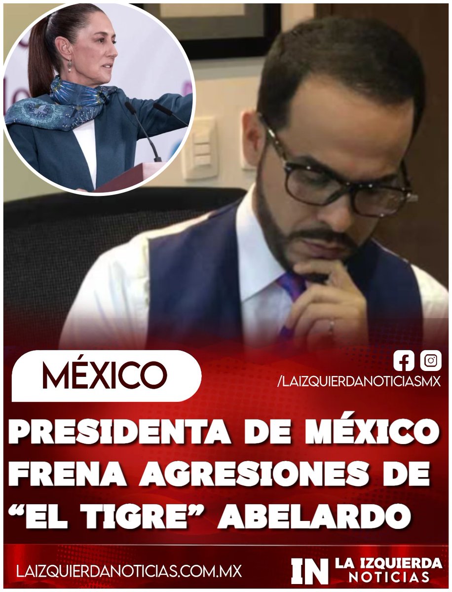 IzqNoticiasMx's tweet photo. ¡MÉXICO NO SE DEJA! La presidenta de México respondió con firmeza al gatito de Trump, Abelardo de la Espriella, recien electo en Colombia, quien había amenazado con tratar a los cárteles mexicanos como objetivo militar y culparlos por la violencia en el Cauca. La mandataria dejó claro que México tiene buena relación con Colombia, pero fue tajante: “Cada quien se encargue de su parte”, frenando sus agresiones políticas y evitando confrontaciones.