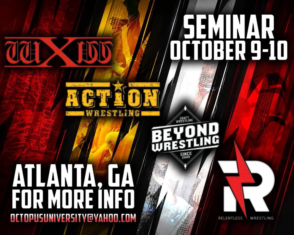 TheJonGresham's tweet photo. Update! I’m excited to announce that Relentless Wrestling will also be joining us for our October 9–10 seminar. https://t.co/63aAnUF9bs