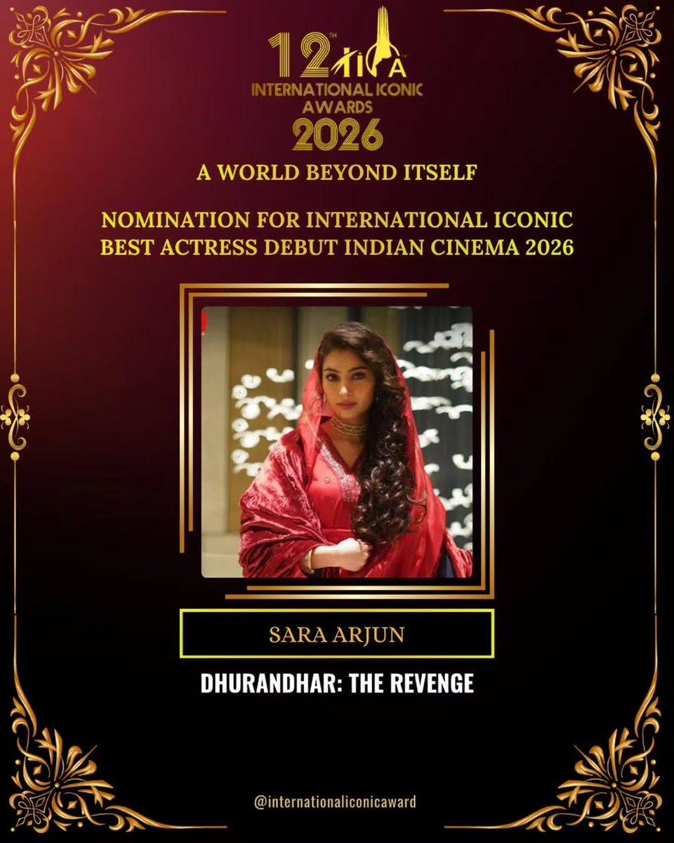 saraarjunloops's tweet photo. sara arjun is nominated for the "best actress debut of indian cinema 2026" at the 12th international iconic awards!! ✮ https://t.co/jhvSSkHkhw