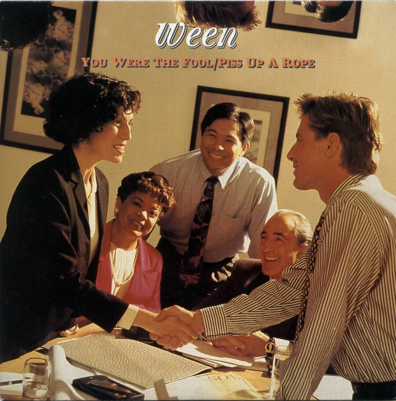 weeninfo's tweet photo. After Jerry Garcia passed in 1995, Gener wrote "So Long Jerry" in Nashville. Released as a 1996 Australian B-side, its corporate handshake cover reflects the guys' era of using random 90s CD-ROM stock photos, though the exact origin remains lost. 🌹 https://t.co/sZmL6Na3yd