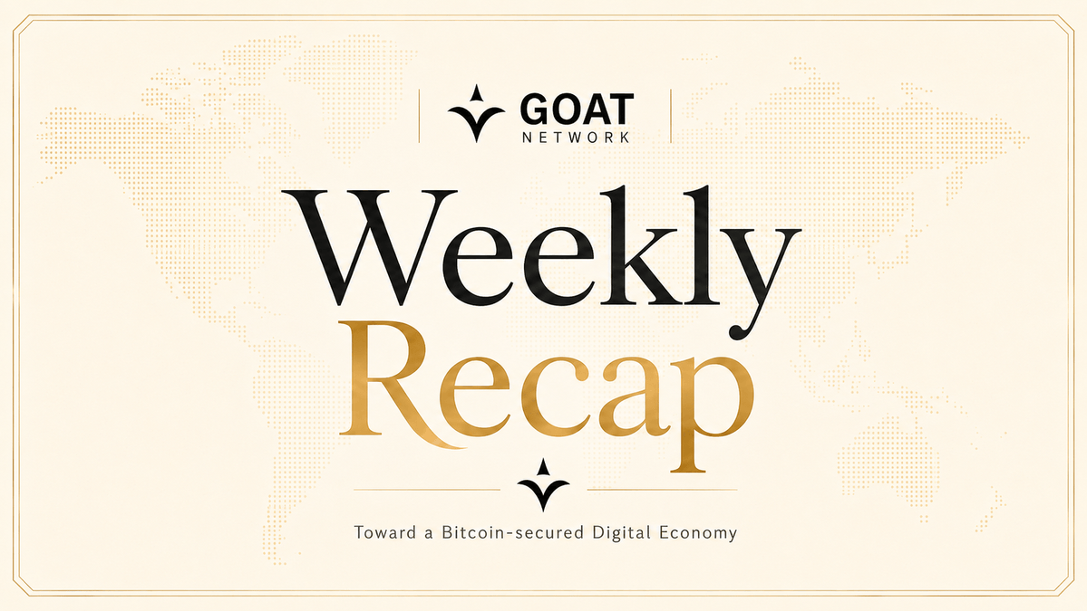 GOATNetwork's tweet photo. This week at GOAT Network:

• @Berachain integration
• New FAQ page
• OpenClaw Summer Builder Bootcamp applications 
• Upcoming AMA with @thoughtproof_ai & GOAT CMO @0x1164 
• GOAT CTO @sd_eigen at Ethereum Summer 2026
• New verifiable AI research from @ProjectZKM
• GNS winners
• Bitcoin adoption reporting 

Dive in below 🧵