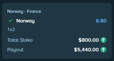 JuicyFruityyy's tweet photo. my bet for norway vs france tonight.. @Stake 

I need haaland to go CRAZY https://t.co/ZzEaOt937F