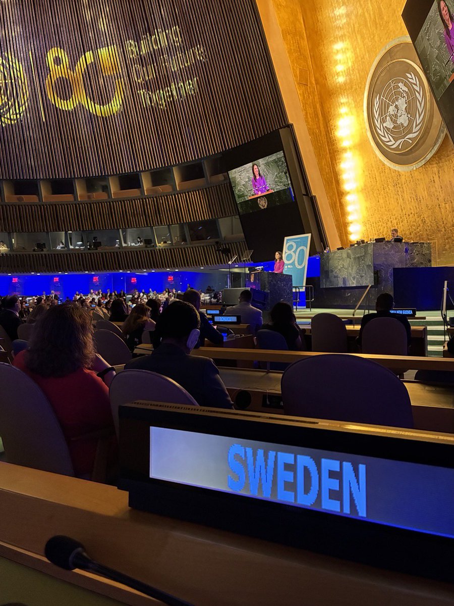 SwedenUN's tweet photo. Today, on #UNCharterDay, we reaffirm our commitment to the enduring principles of the UN Charter.

81 years after its signing, the Charter remains the foundation of the United Nations and the rules-based international order.

This year also marks 80 years since Sweden joined the United Nations. For eight decades, Sweden has stood for multilateral cooperation, the sovereign equality of all States, and respect for international law.

As Ambassador @NicolaClase signs the Charter, Sweden renews that commitment.
