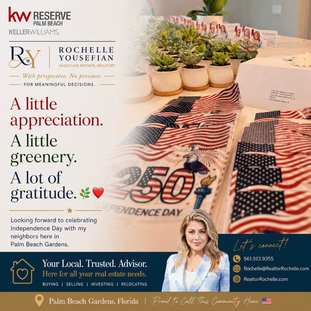 RealtorRochelle's tweet photo. A little appreciation. A little greenery. A lot of gratitude. 🌿❤️ 
Looking forward to celebrating Independence Day with my neighbors here in Palm Beach Gardens. https://t.co/PlNFihLlq1