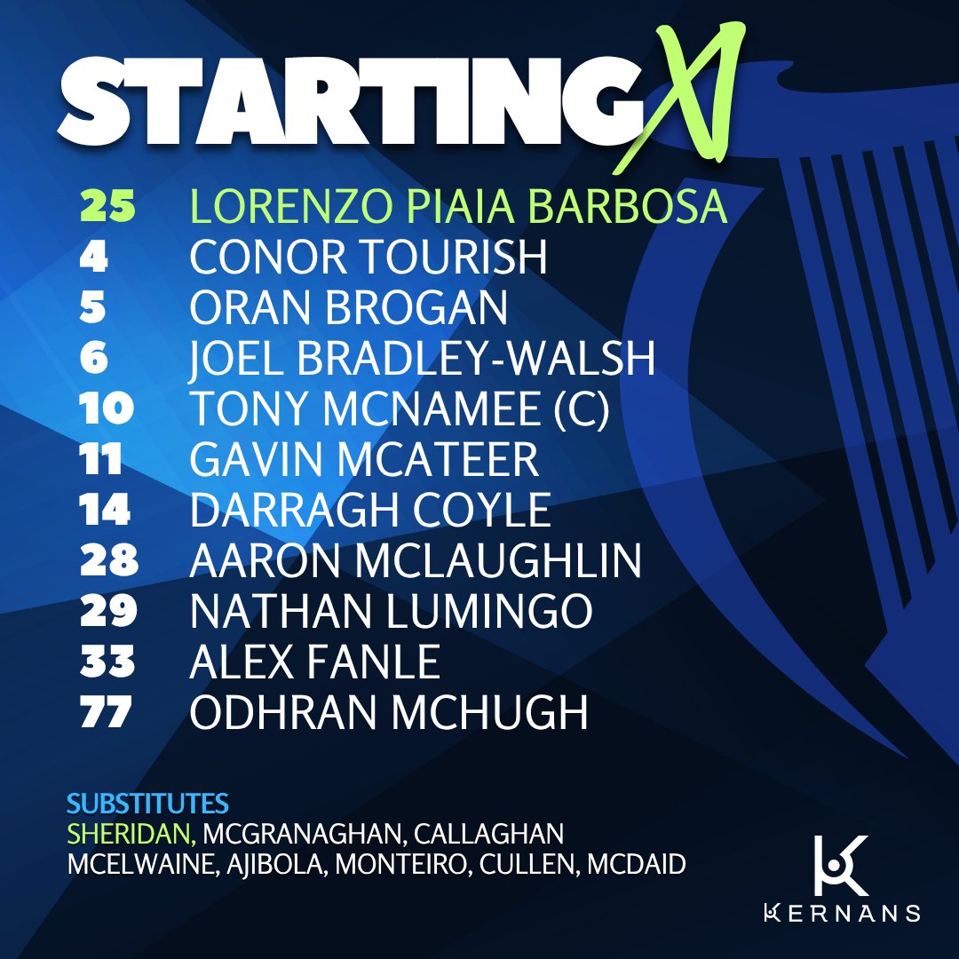 FinnHarpsFC's tweet photo. 𝙏𝙚𝙖𝙢 𝙉𝙚𝙬𝙨 🗞️

An unchanged XI from last week

Adam McDaid and Josh Cullen return from injury to make the match squad

#UTH🔵⚪️ https://t.co/ocD8pYgusg