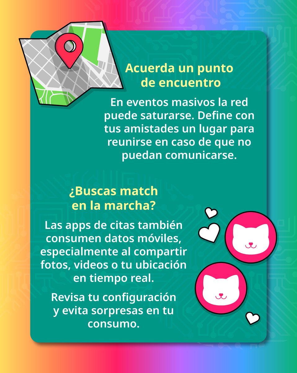 Profeco's tweet photo. La Marcha del orgullo está por llegar y tu celular será tu mejor aliado para compartir momentos, encontrar rutas y mantenerte en contacto.

Sigue estos trucos para aprovechar mejor tus datos móviles y disfrutar del evento sin contratiempos.

#Orgullo2026  #DatosMóviles #GigaTips #ConsumoInteligente #ConectividadDigital