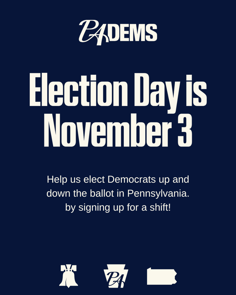 PADemParty's tweet photo. Our weekend plans:

- Knock doors
- Register voters
- Help get Democrats elected up and down the ticket.

No big deal. See you there?

https://t.co/xOKYrC6gNE https://t.co/VnOu6kpiTr