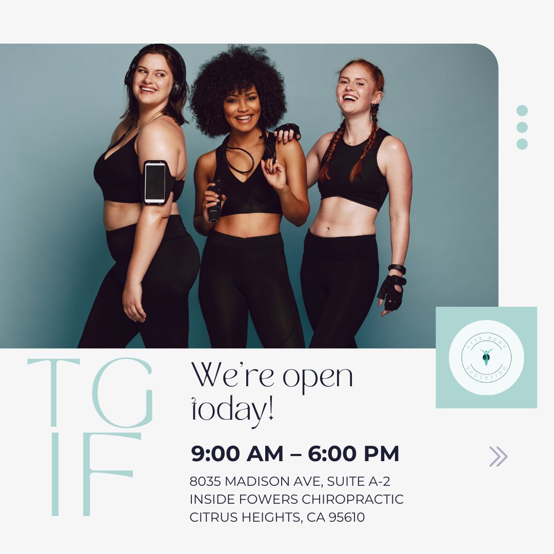LiteBodySculp's tweet photo. Your body worked hard all week.
Treat it to a little wellness, a little movement, and a little self-care 😉✨
#TGIF #bodysculptingcenter #weightlosscenter #litebodysculpting #citrusheightsca https://t.co/FF4up8PNsc