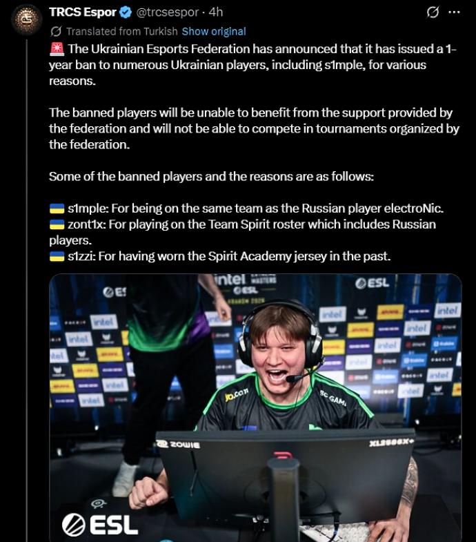 Ozzny_CS2's tweet photo. s1mple replied to a report stating he received a 1 year ban from the Ukrainian Esports Federation ‼️

"Double standards for other players. The people who made this decision understand nothing about Esports and have done nothing for it, so their opinion is worthless" https://t.co/kV9jCZ7g35