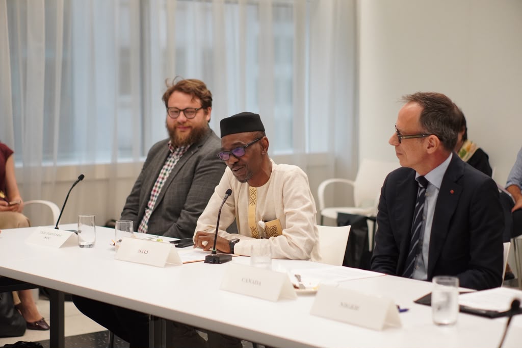 UNPeacebuilding's tweet photo. #HappeningNow: the launch of new Peacebuilding Fund impact evaluations, focused on PBF investments in the Mali-Niger border area. Hosted by the Permanent Missions of @CanadaUN and @GermanyUN with PBPSO. #PeacebuildingWeek https://t.co/NlaXqYoZ3n