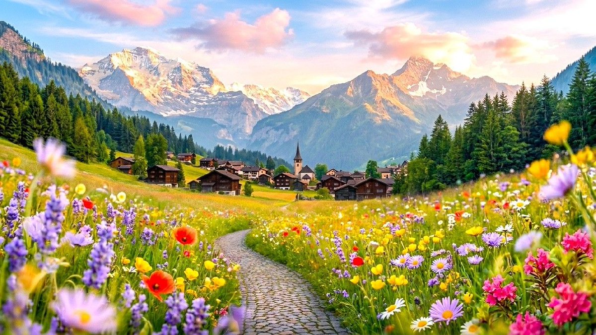 ARodrigues583's tweet photo. Woke up to the Alps glinting in golden sunrise—this quiet mountain village in Switzerland turned my ordinary weekend into the kind of memory I’ll carry forever. No crowds, just crisp air and the soft hum of cowbells. https://t.co/ZC20ZT3sZr
