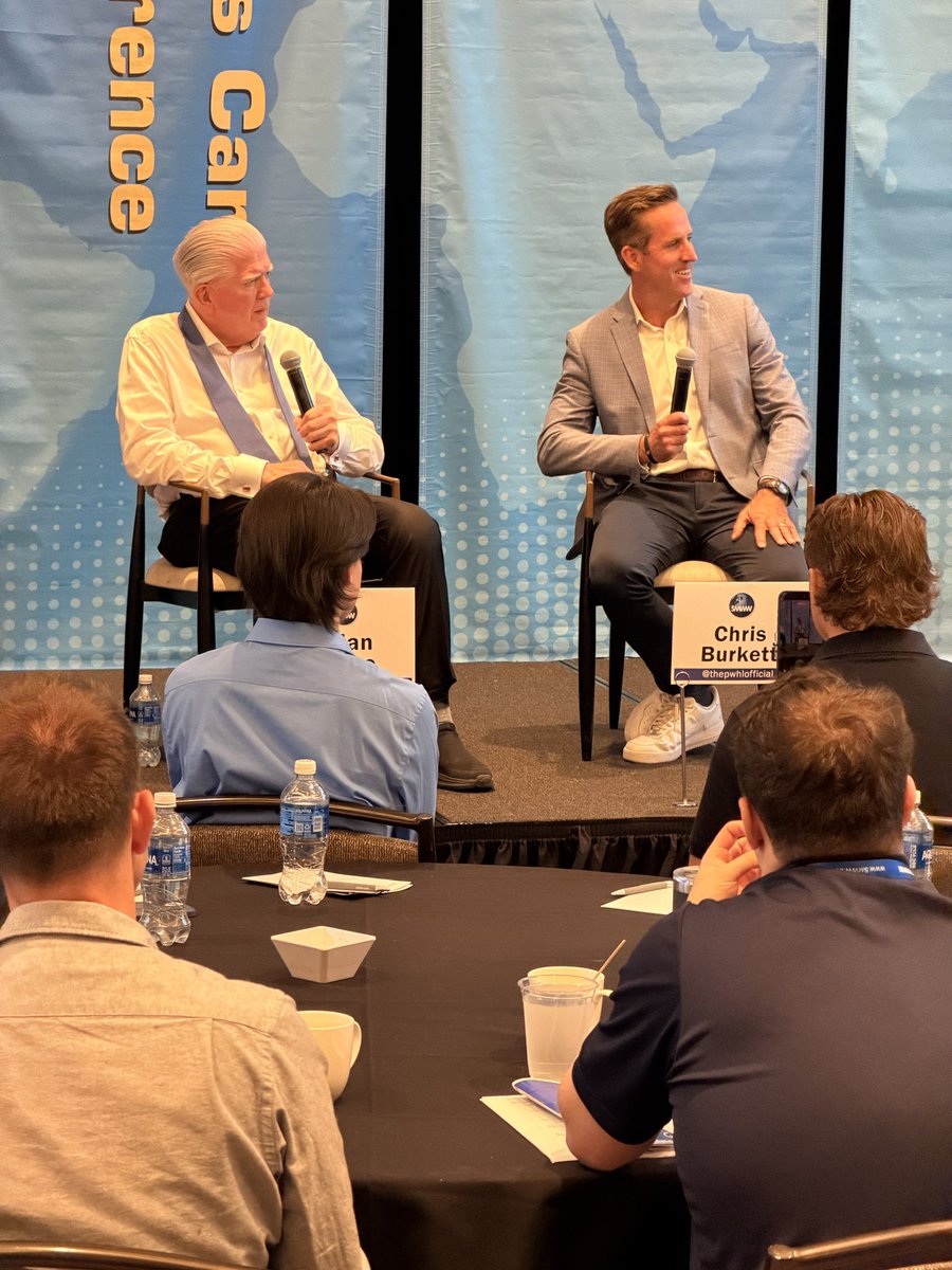 SMWW's tweet photo. Women’s hockey is creating more opportunities than ever before.

Today’s panel on The Rise of Women’s Hockey featured Hockey Hall of Famer Brian Burke, PWHL VP Chris Burkett, and moderator Dr. Lynn Lashbrook discussing the incredible growth of the PWHL and the future of careers in the game.

🏒 Where do you see women’s hockey in five years?

#PWHL #WomensHockey #SportsCareers #SMWW