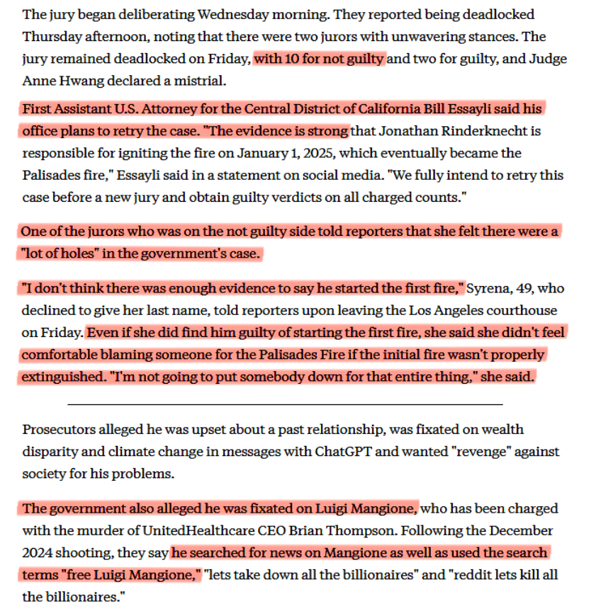 LuigiAdsertor's tweet photo. ❗This is the case where prosecutors used googling Luigi as part of the evidence. 10 jurors voted not guilty! Prosecutors claimed evidence was strong, but one juror disagreed, even going on to say that she'd essentially nullify either way bc the charges were unfair!!! https://t.co/IuOJ9tWGSo