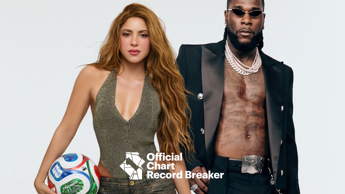 officialcharts's tweet photo. Goal! #Shakira (@shakira) and #BurnaBoy (@burnaboy) score an Official Charts record, with Dai Dai being the highest-charting Official @FIFAWorldCup song in the UK ⚽ Read more: https://t.co/PJJccqm5VQ https://t.co/QrJarAmqdM
