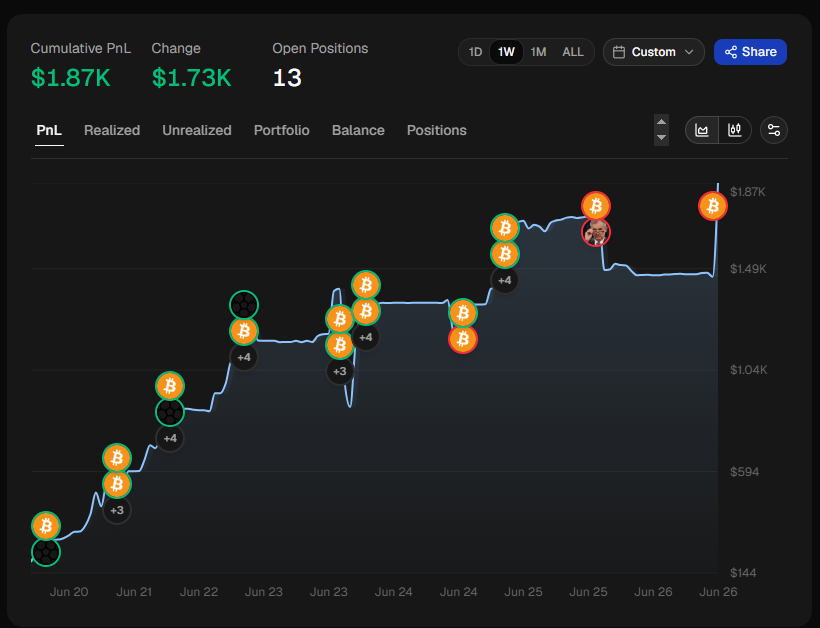 drippy_eth's tweet photo. Loving @structbuild's portfolio tracking. Updates in real time unlike Polymarket, and has a lot more interesting insights. Highly recommend! https://t.co/nJo8452yV3
