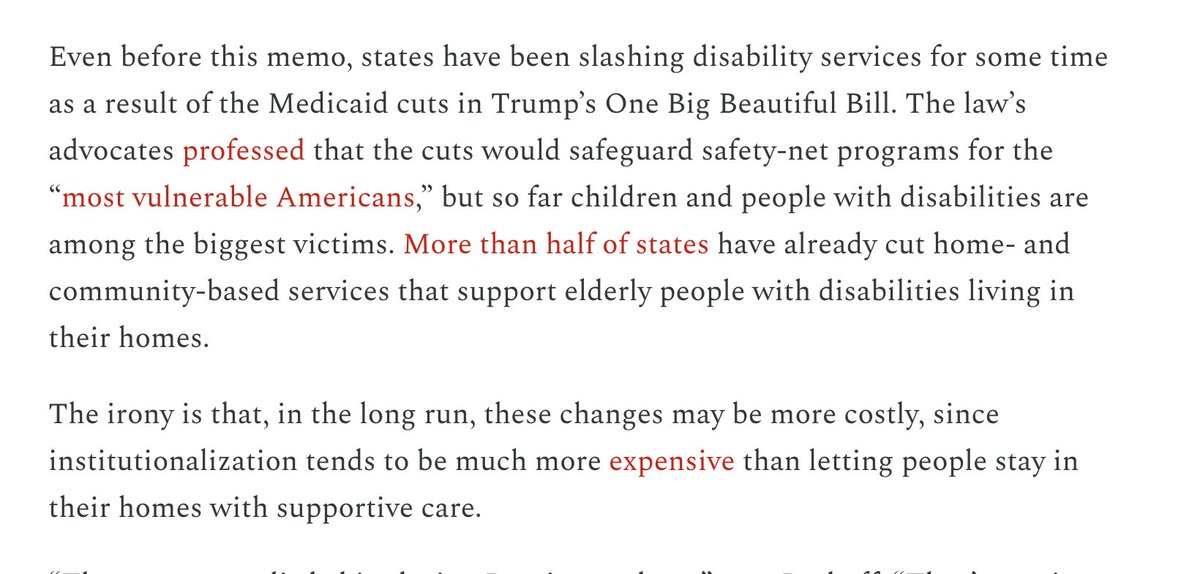 EricMGarcia's tweet photo. Important point from @crampell: The Trump DOJ's memo saying states don't need to provide community-based services for people with disabilities might actually cost states in the long run because institutionalization is more expensive than providing home services. #CripTheVote https://t.co/W9RDAolCQW